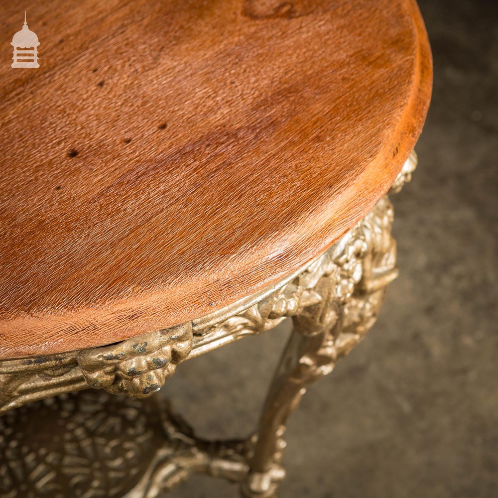 19th C Cast Iron Pub Table Base With Round Bleached Brushed Mahogany Top