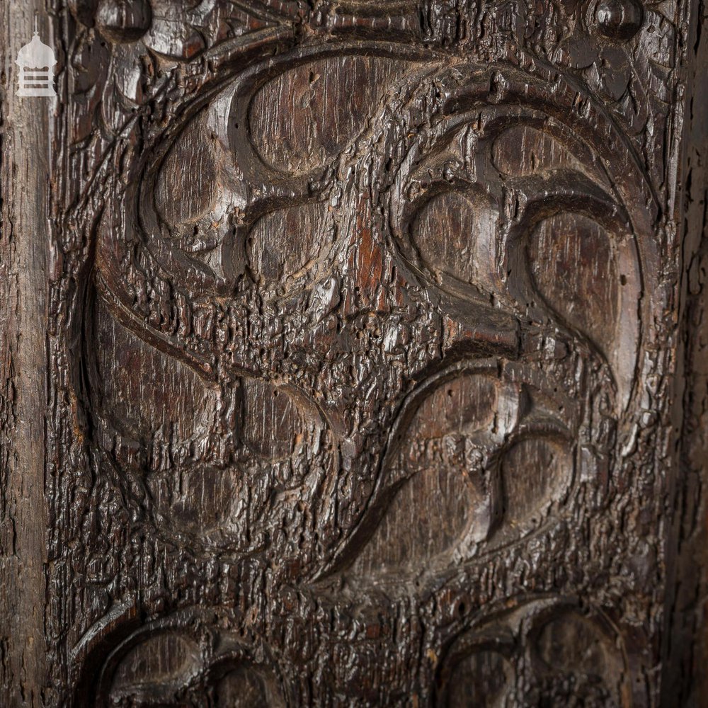 16th C Gothic Carved Oak Panel with Figure and Floral Decoration