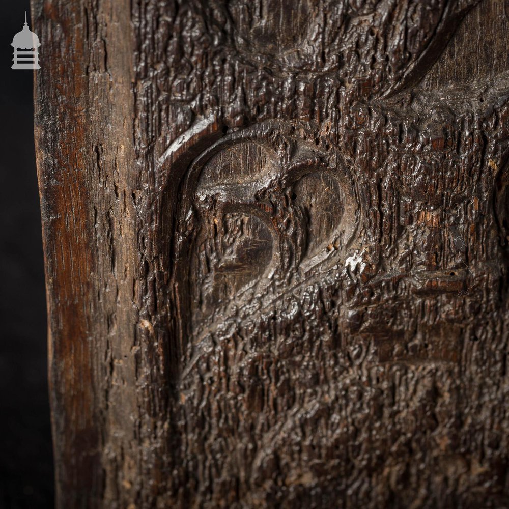 16th C Gothic Carved Oak Panel with Figure and Floral Decoration