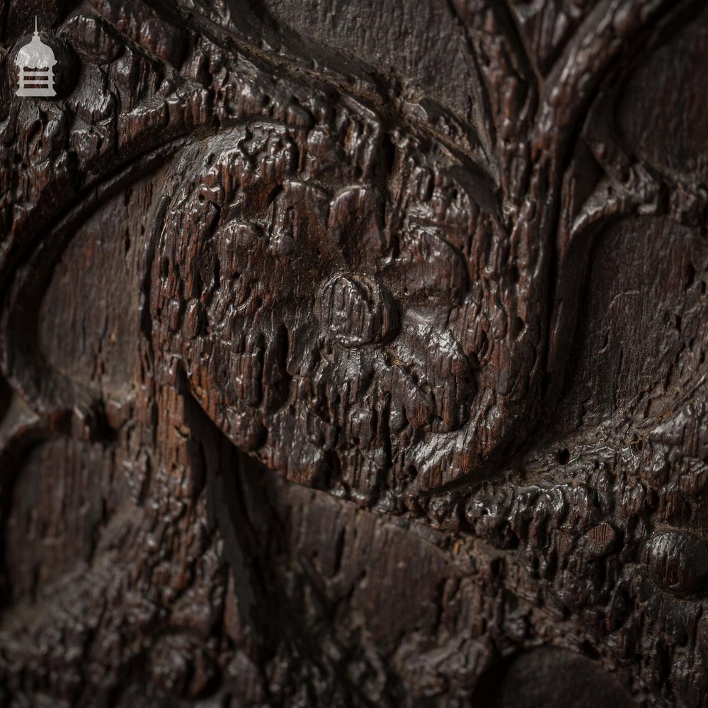 16th C Gothic Carved Oak with Figure and Floral Decoration Panel