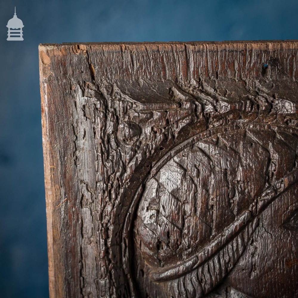 16th C Gothic Carved Oak with Figure and Floral Decoration Panel