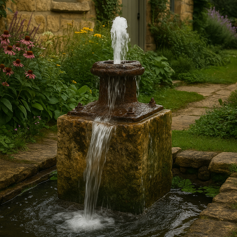 Stone Plinth Stanchion Base, Sandstone and Cast Iron