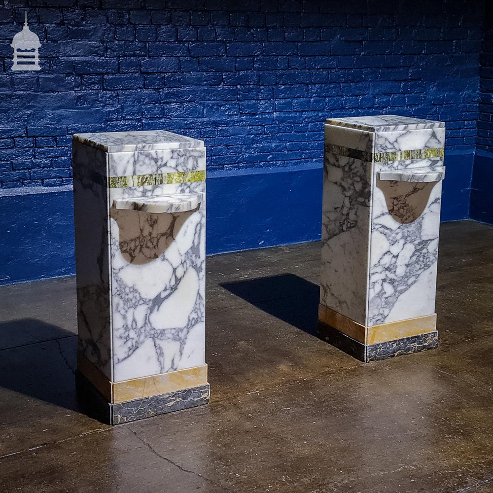 Pair of Marble Art Deco Pedestal Plinths with Shelf