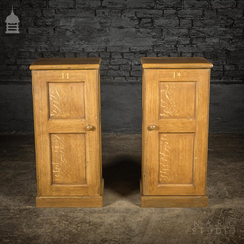 Pair of NARC Studio Scumble Glazed ‘Ebenezer Bedside Cabinets’ Built From Pew Components Dated 1868