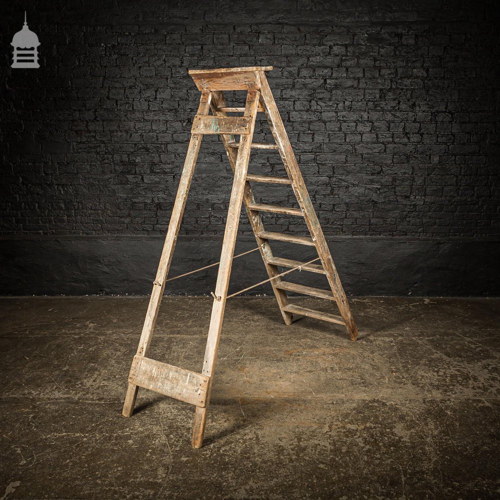 Vintage Pine 'A-Steps' Step Ladder with 9 Treads