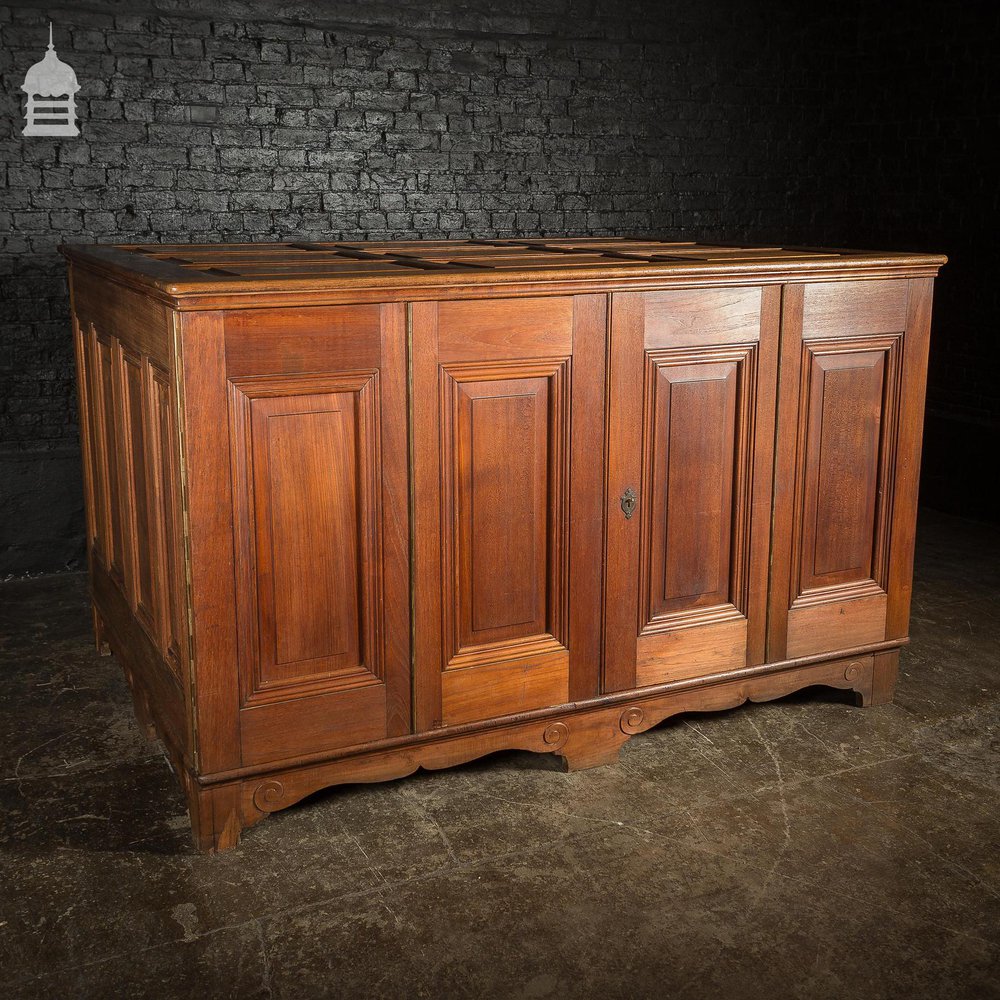 19th C Large Scale Teak Ecclesiastical Vestment Drawers Featuring Raised Moulded Panels On All Sides