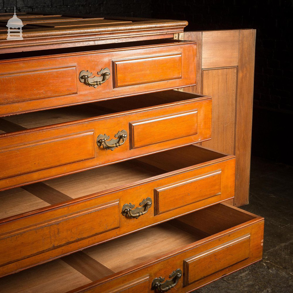 19th C Large Scale Teak Ecclesiastical Vestment Drawers Featuring Raised Moulded Panels On All Sides